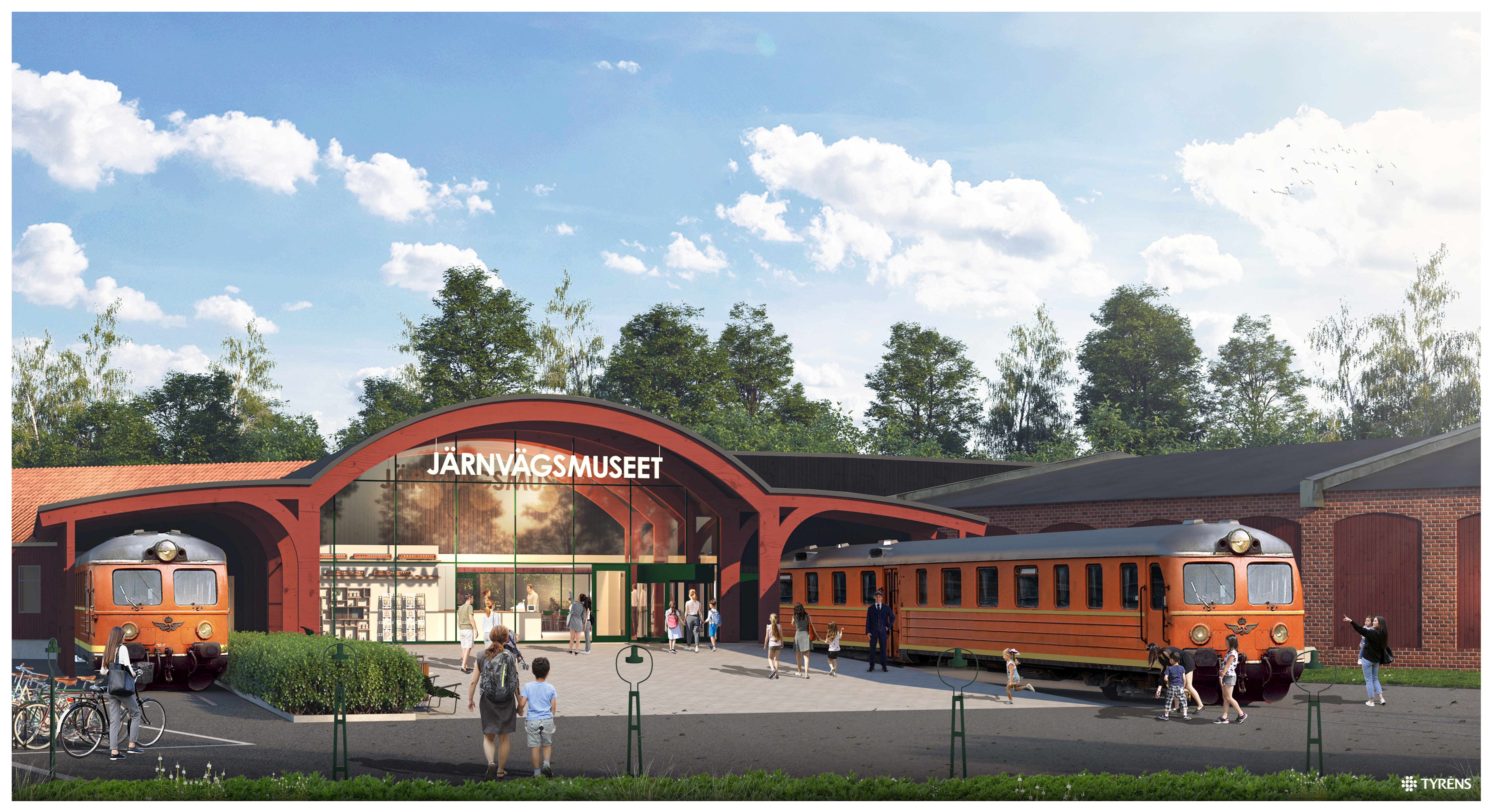 Illustration över Järnvägsmuseets nya entré. 